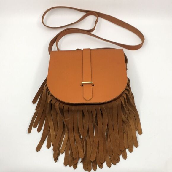 The Cambridge Satchel Company British Tan Leather Structured Fringe Crossbody
